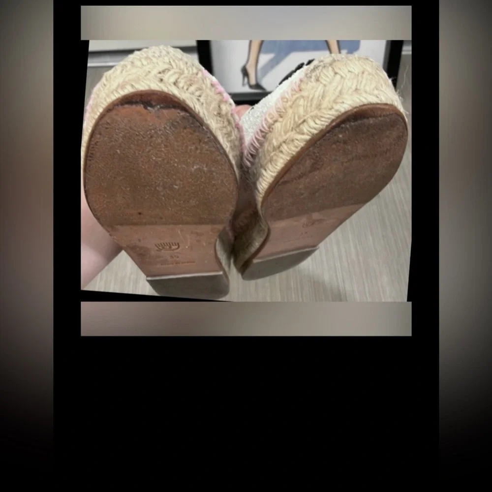 Chiara Ferragni Espadrille Jute Platforms w/ Winking Eye White  Glitter Size 5